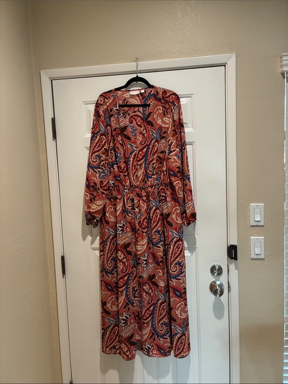 Kim Gravel Belle boho Paisley smocked waist Long Sleeve Dress